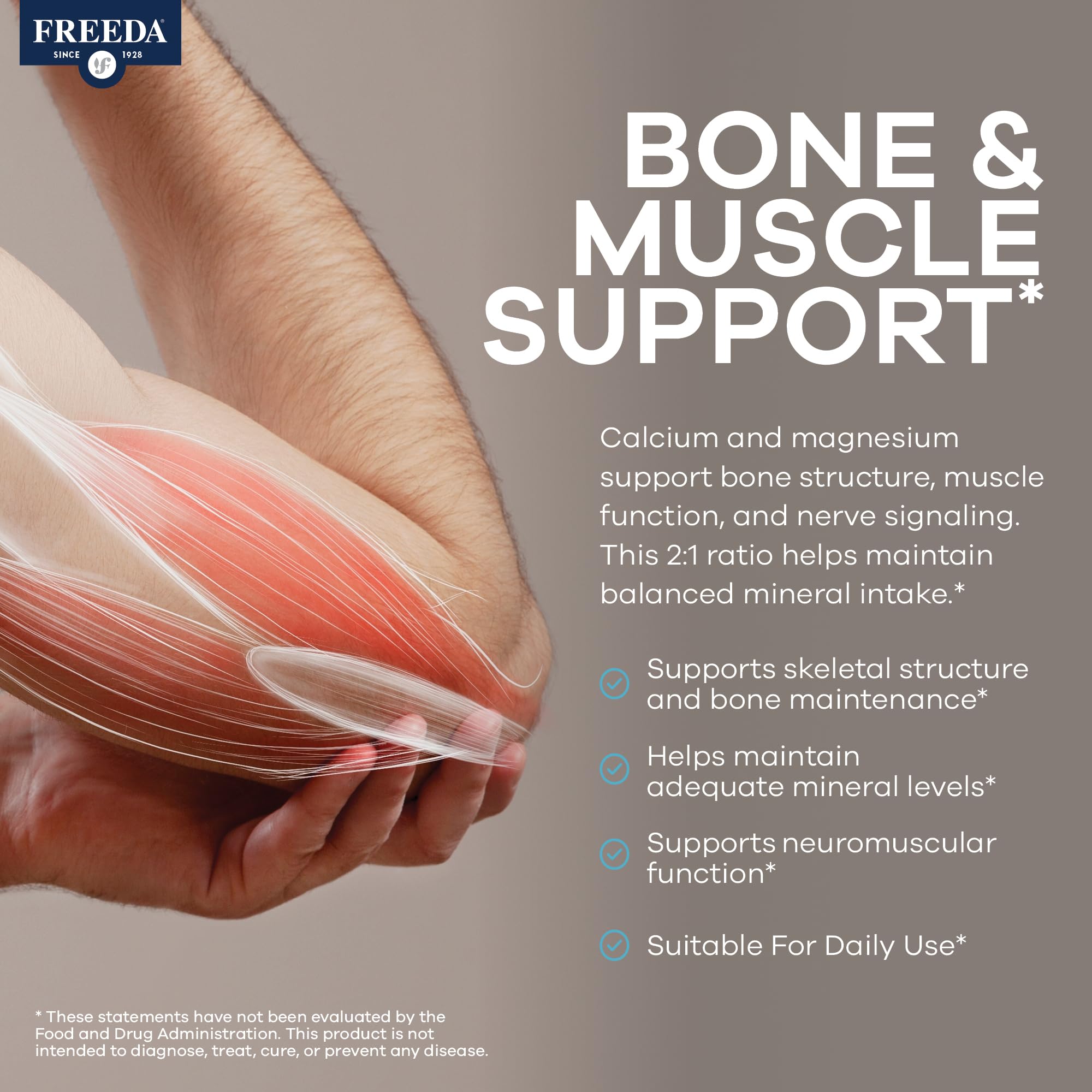 Freeda 2:1 Calcium Magnesium Supplement – Magnesium and Calcium Supplements for Women & Men – Bone Health & Strength, Nerve Function & Muscle Relaxation – Vegan, Third-Party Tested (100 Capsules) - Image 4