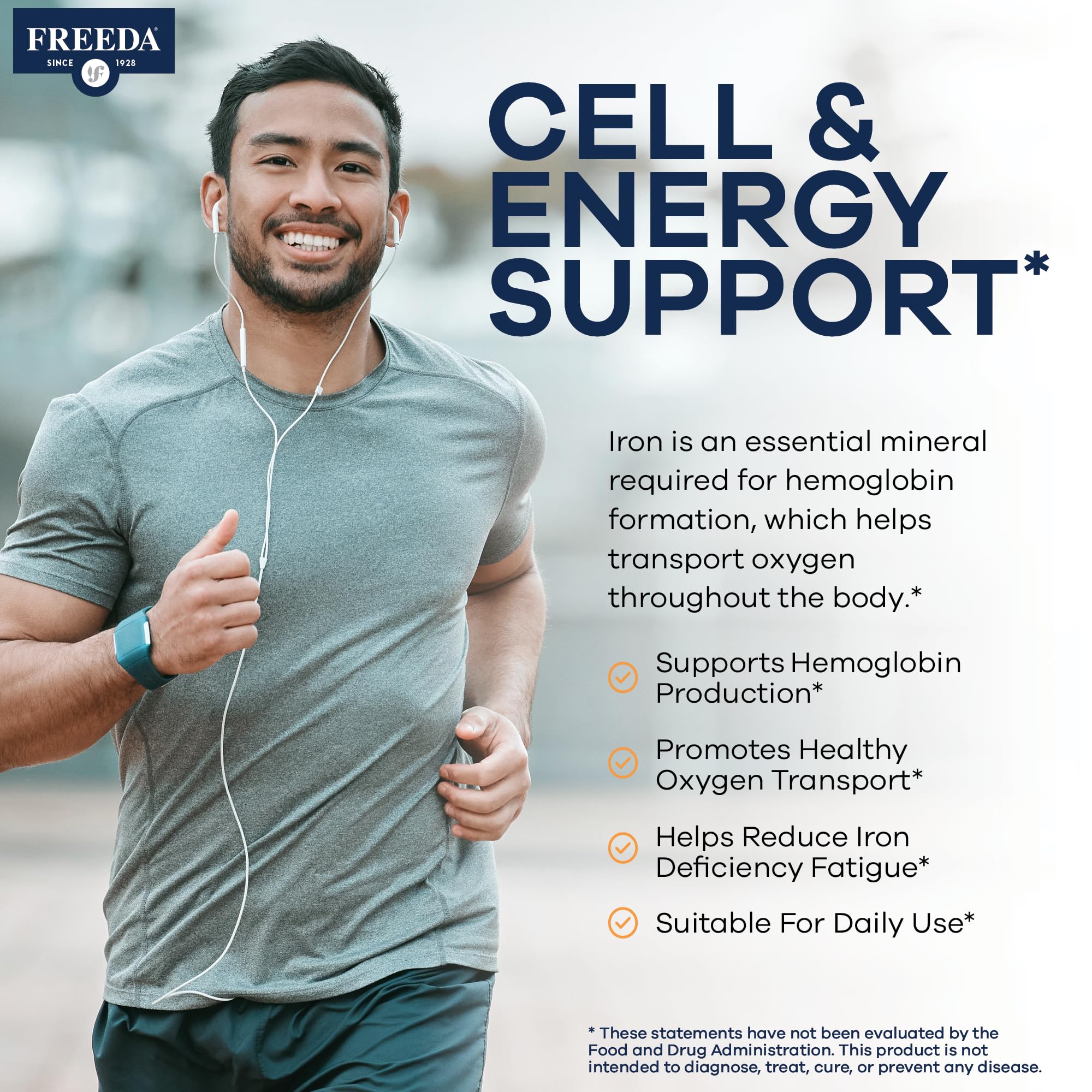 FREEDA 29 mg Gentle Iron Supplement for Women & Men from Ferrous Fumarate – Stomach Friendly Low Iron Pills for Energy & Red Blood Cell Booster Support, Easy-to-Swallow Tablets, Kosher, GF (100 Count) - Image 3