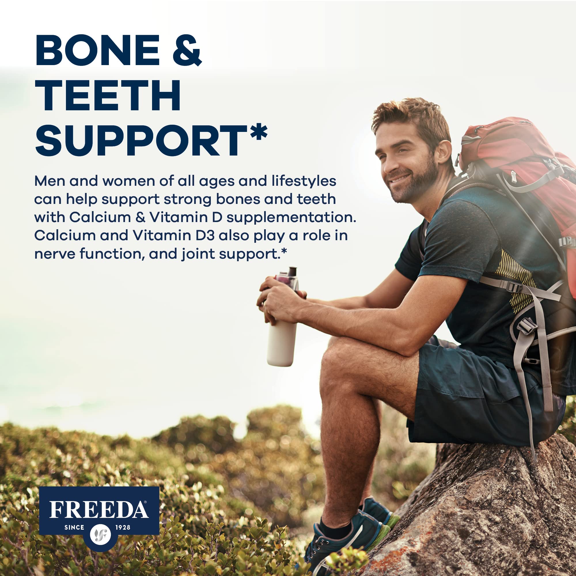 FREEDA 600mg Calcium with Vitamin D3 400 IU – Bone, Joint & Teeth Support – Vitamin D with Calcium Supplement for Women & Men – 600 mg – GF, Easy-to-Swallow Coated Tablets (100 Ct) - Image 9