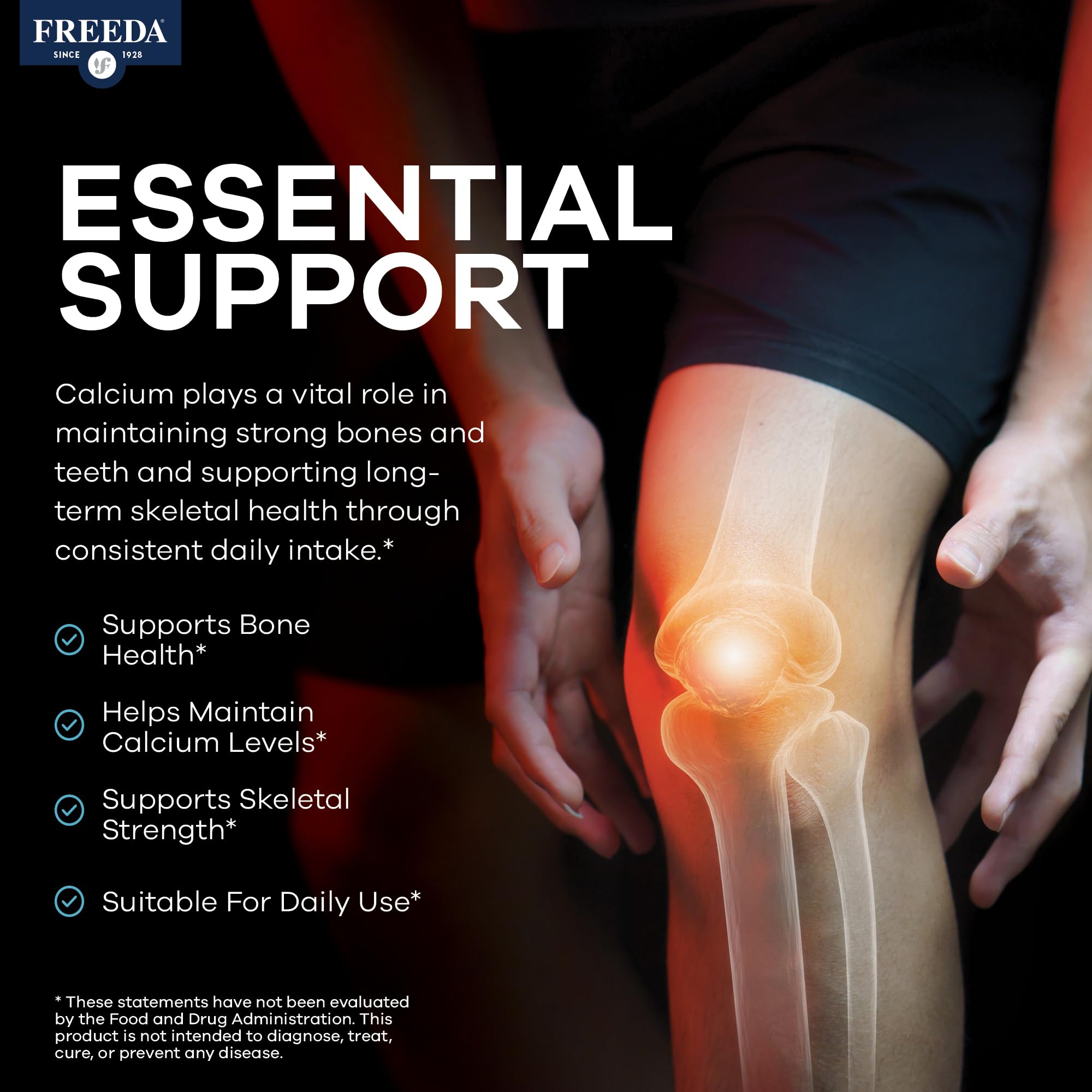 Freeda Calcium Citrate – Kosher Vegan Bone Strength Supplement – Supports Bone Density & Muscle Function – Calcium 1000mg per Serving – No Added Vitamin D – (100 Tablets) - Image 5