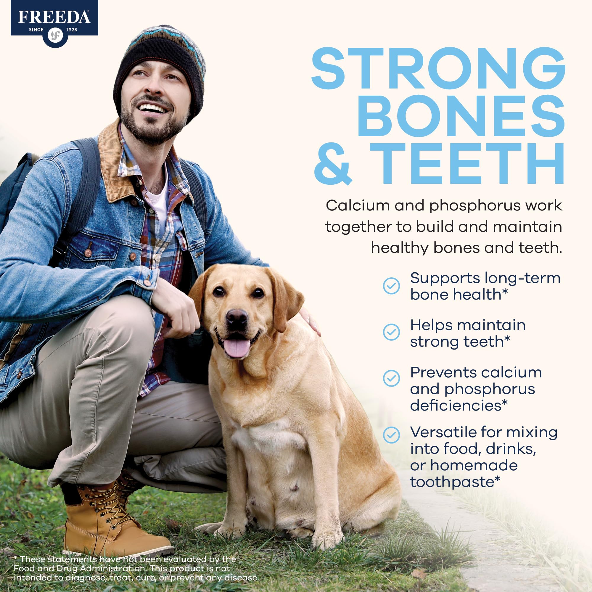 Freeda Calcium Phosphate Powder – Kosher Mineral Supplement for Bone & Joint Health in Men, Women, Dogs & Cats – Bone Strength Powder with Calcium and Phosphorus – No Vitamin D – Made in USA, 16oz - Image 5