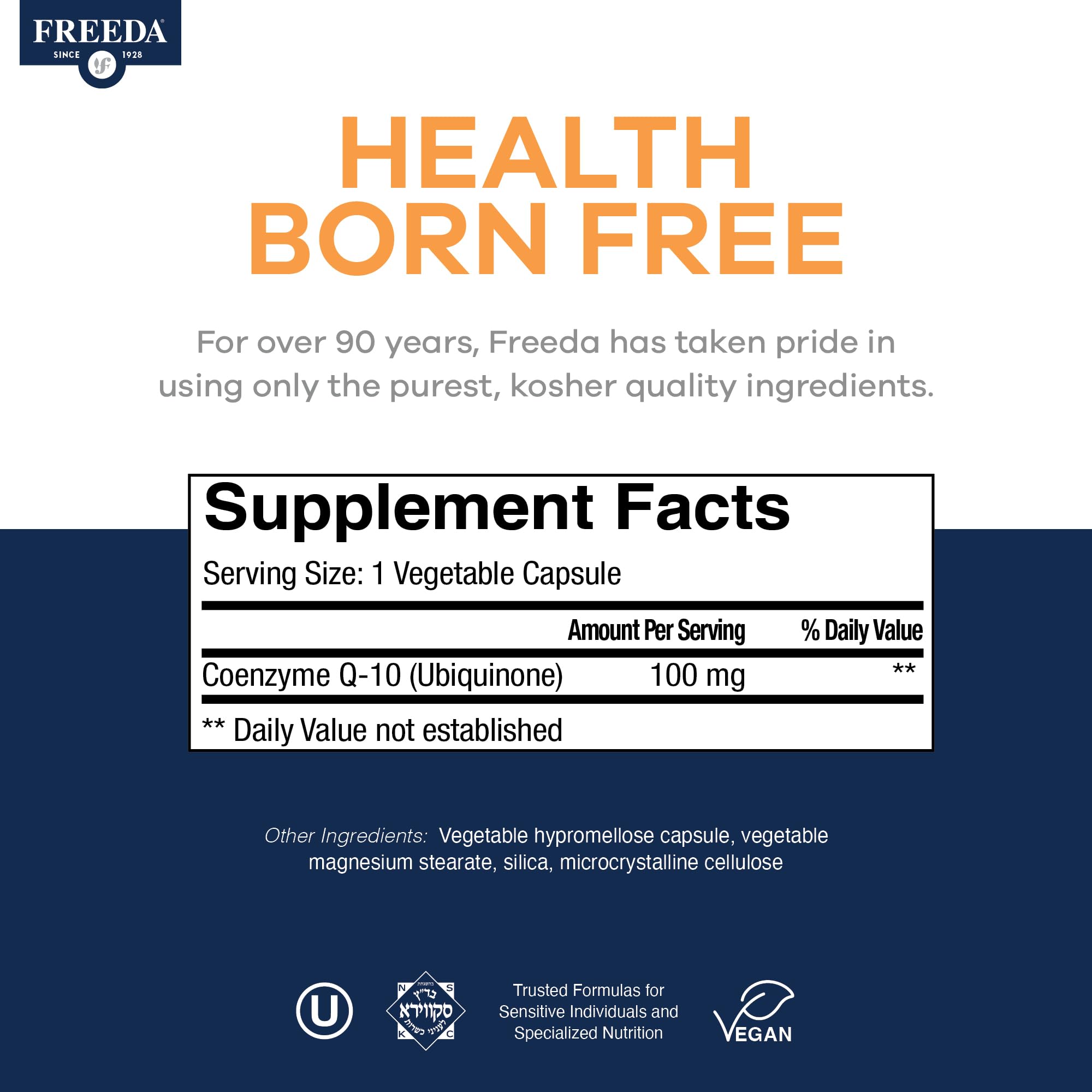 FREEDA CoQ10 100mg - Kosher Coenzyme Q10 Dietary Supplement for Cardiovascular Heart Health, Blood Pressure Support, Oral Gum Health, and Healthy Aging - Pure CoQ10 Capsules, 100 Count - Image 4