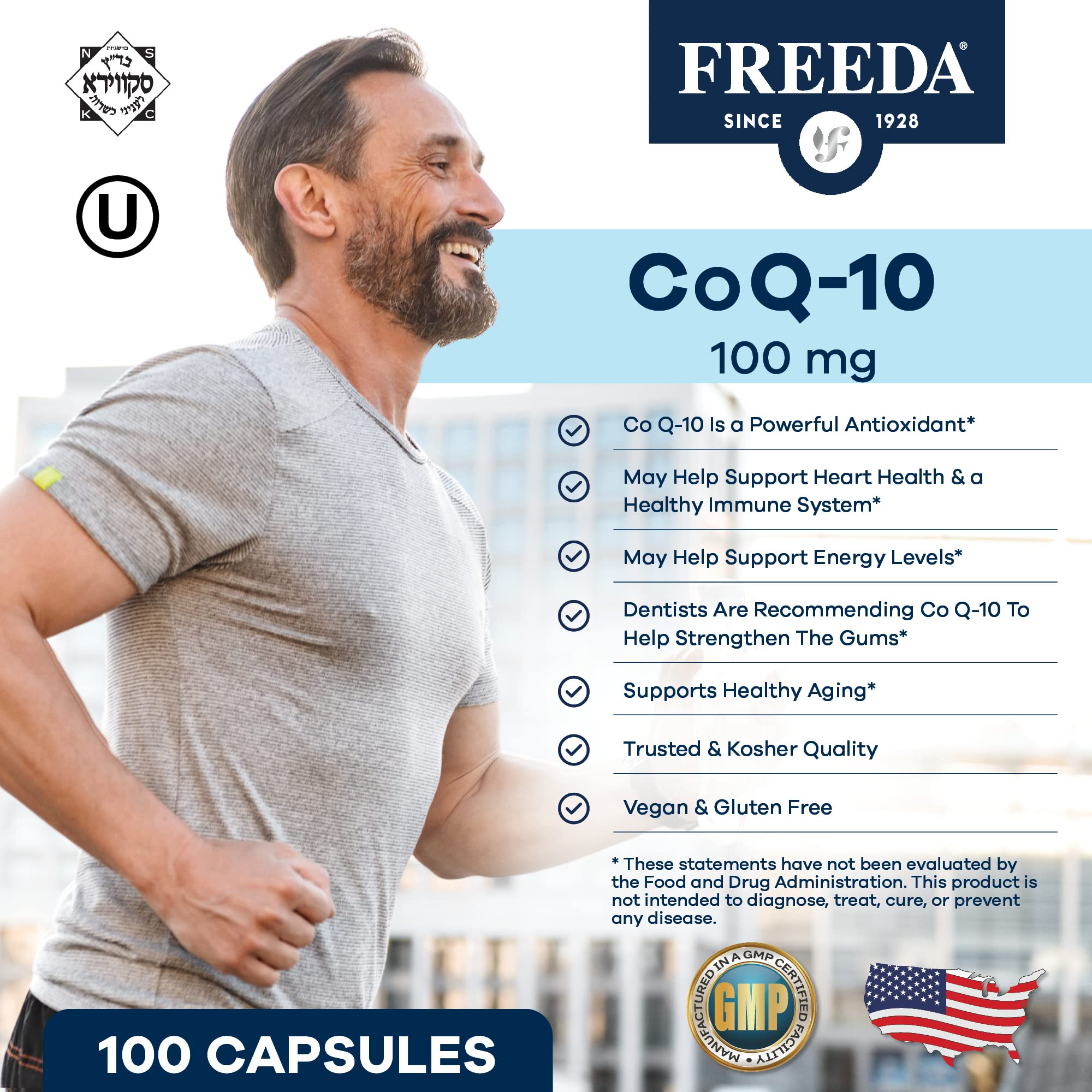 FREEDA CoQ10 100mg - Kosher Coenzyme Q10 Dietary Supplement for Cardiovascular Heart Health, Blood Pressure Support, Oral Gum Health, and Healthy Aging - Pure CoQ10 Capsules, 100 Count - Image 7