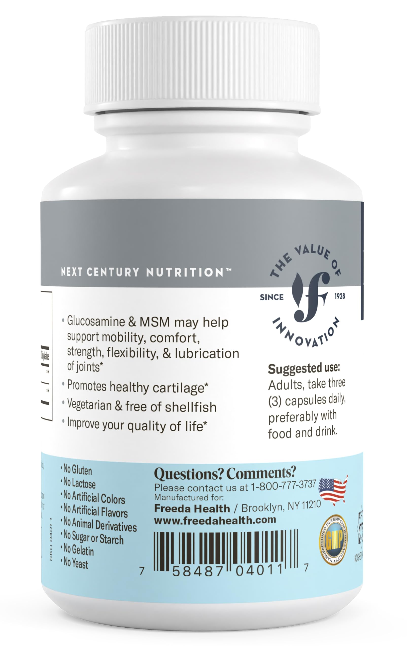 FREEDA Glucosamine MSM – Vegan Joint Flexibility & Mobility Supplement – Vegetarian Glucosamine Without Shellfish – Supports Joint Function – Third-Party Tested – (100 Capsules) - Image 5