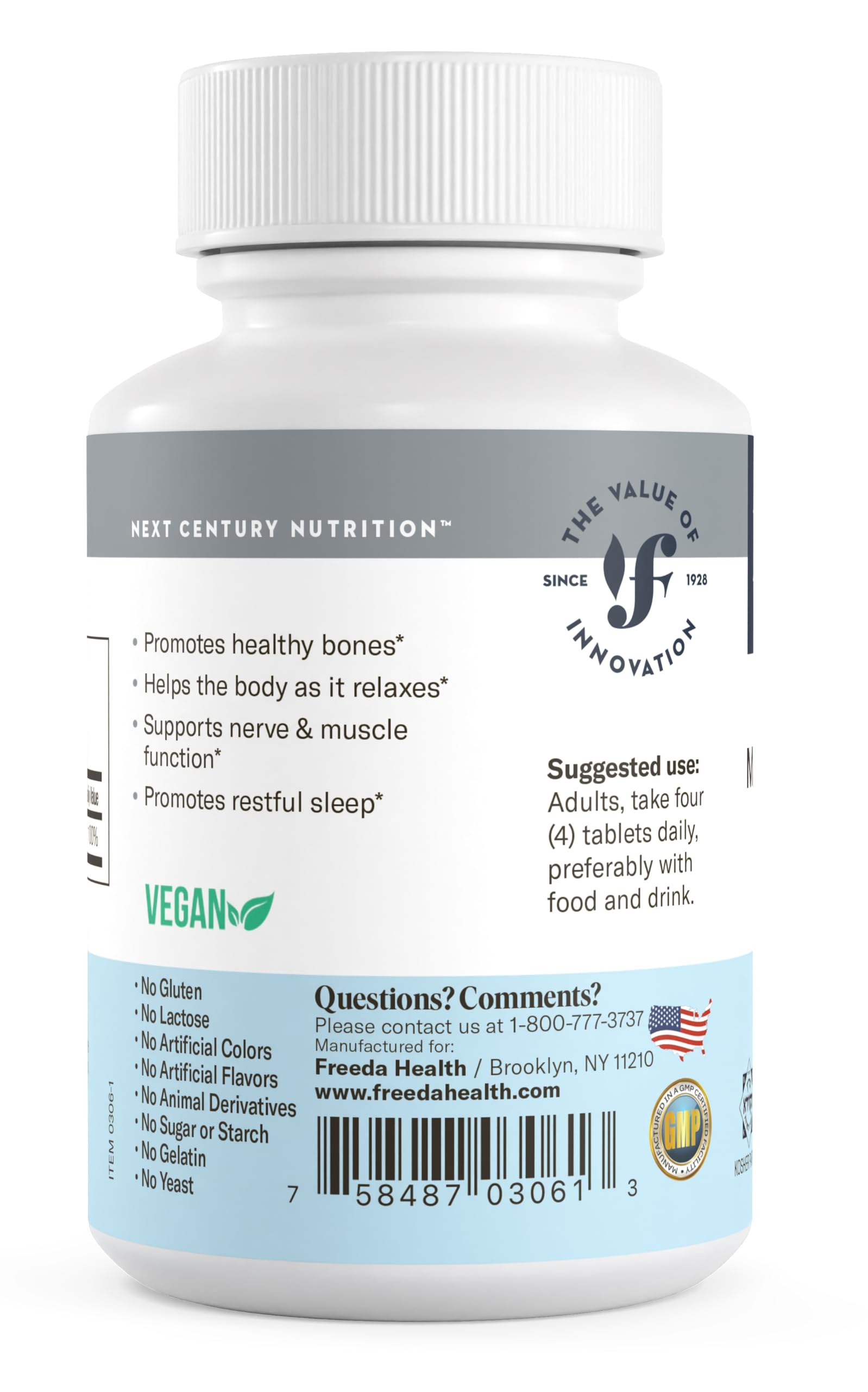 Freeda Magnesium Citrate 400 mg Coated Tablets – High Absorption Supplement for Muscle, Nerve & Relaxation Support – Vegan, Gluten-Free, Kosher – 100 Count - Image 6