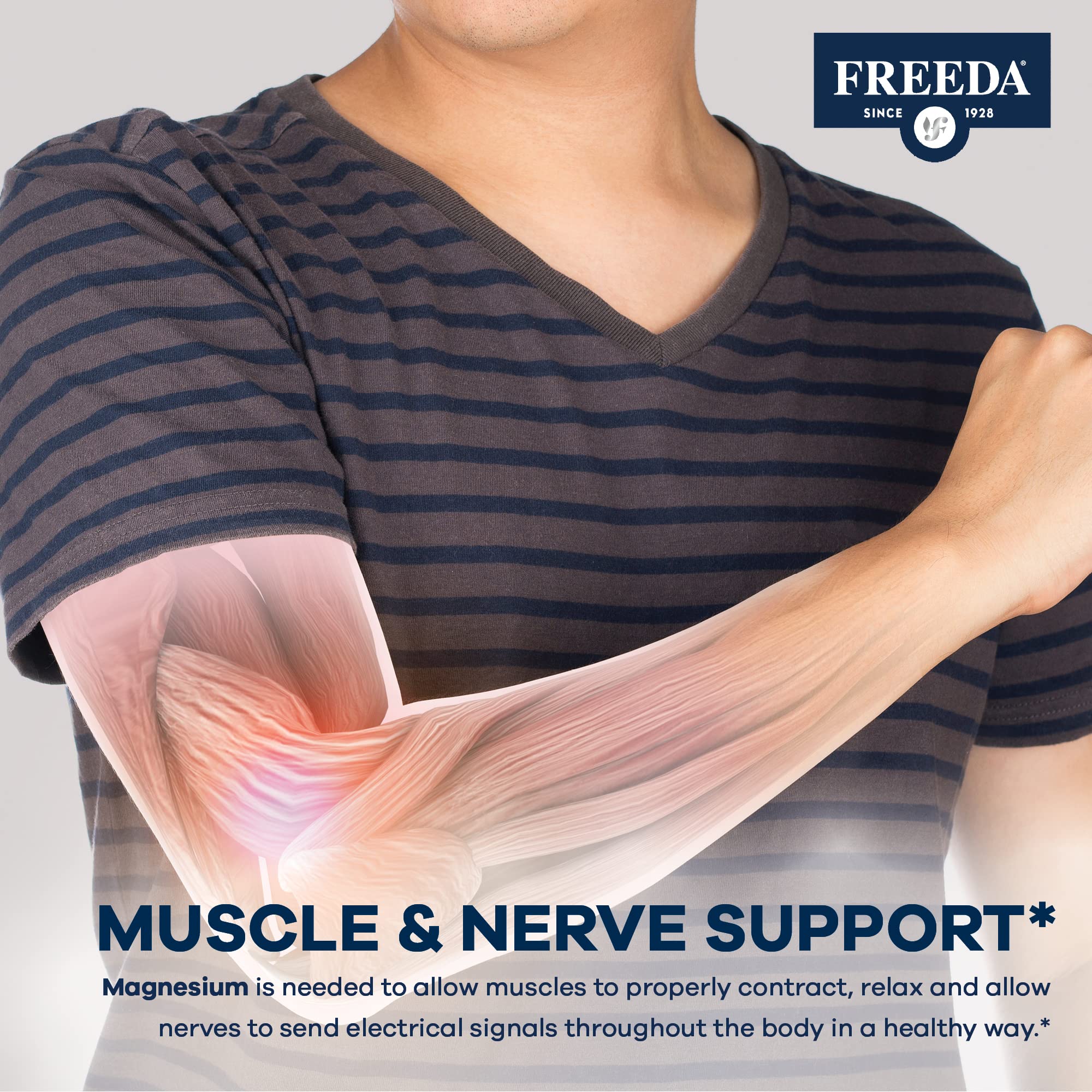 Freeda Magnesium Gluconate - Kosher Vegan Magnesium Supplement for Men & Women - Leg & Muscle Cramp and Spasm Relief - Natural Muscle Relaxer - Magnesio Vitamins and Supplements (100 Tablets) - Image 5