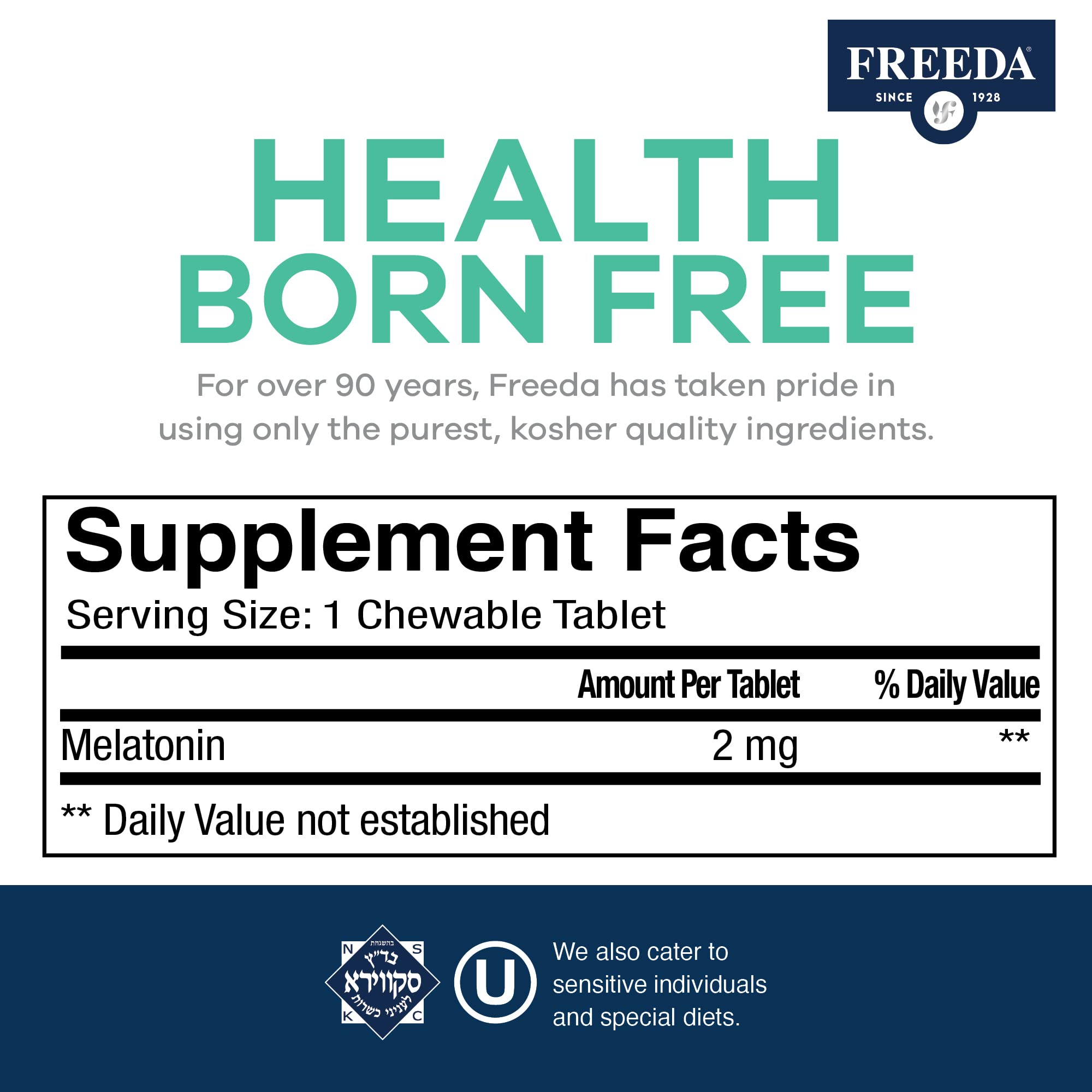 FREEDA Melatonin 2mg Sugar-Free Chewables – Natural Sleep Aid for Adults & Kids – Vegan, Kosher, Gluten-Free, Non-GMO, Easy Bedtime Support – 240 Tablets - Image 3