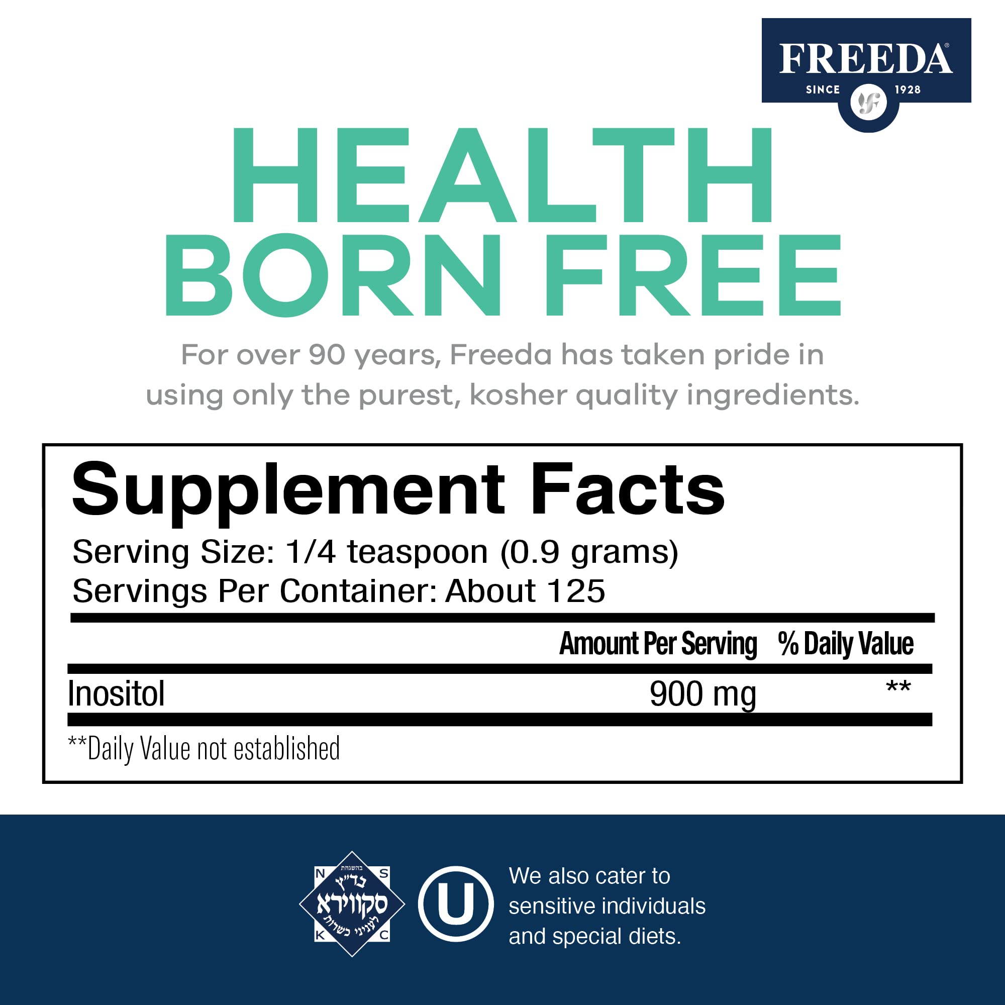 FREEDA Pure Myo-Inositol Powder – Vitamin B8 for Hormone, Mood & Cellular Health – Supports Fertility, Focus, Energy & Nervous System Function – Kosher, Vegan, Non-GMO, Gluten-Free (4 oz) - Image 3