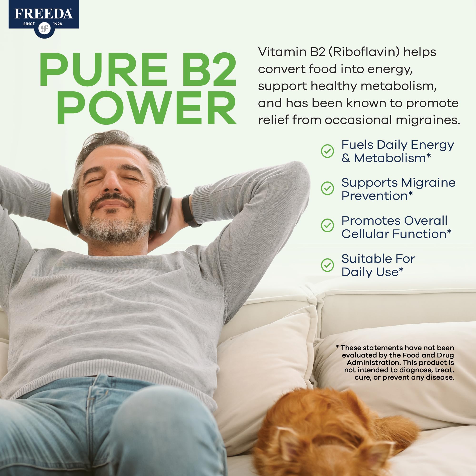 FREEDA Riboflavin Vitamin B2 Tablets – 50mg – Optimized Dose for Energy & Nervous System Support – Kosher, Vegan, GF B2 Vitamins Supplement – VIT B 2 for Brain & Metabolism (100 Ct) - Image 4