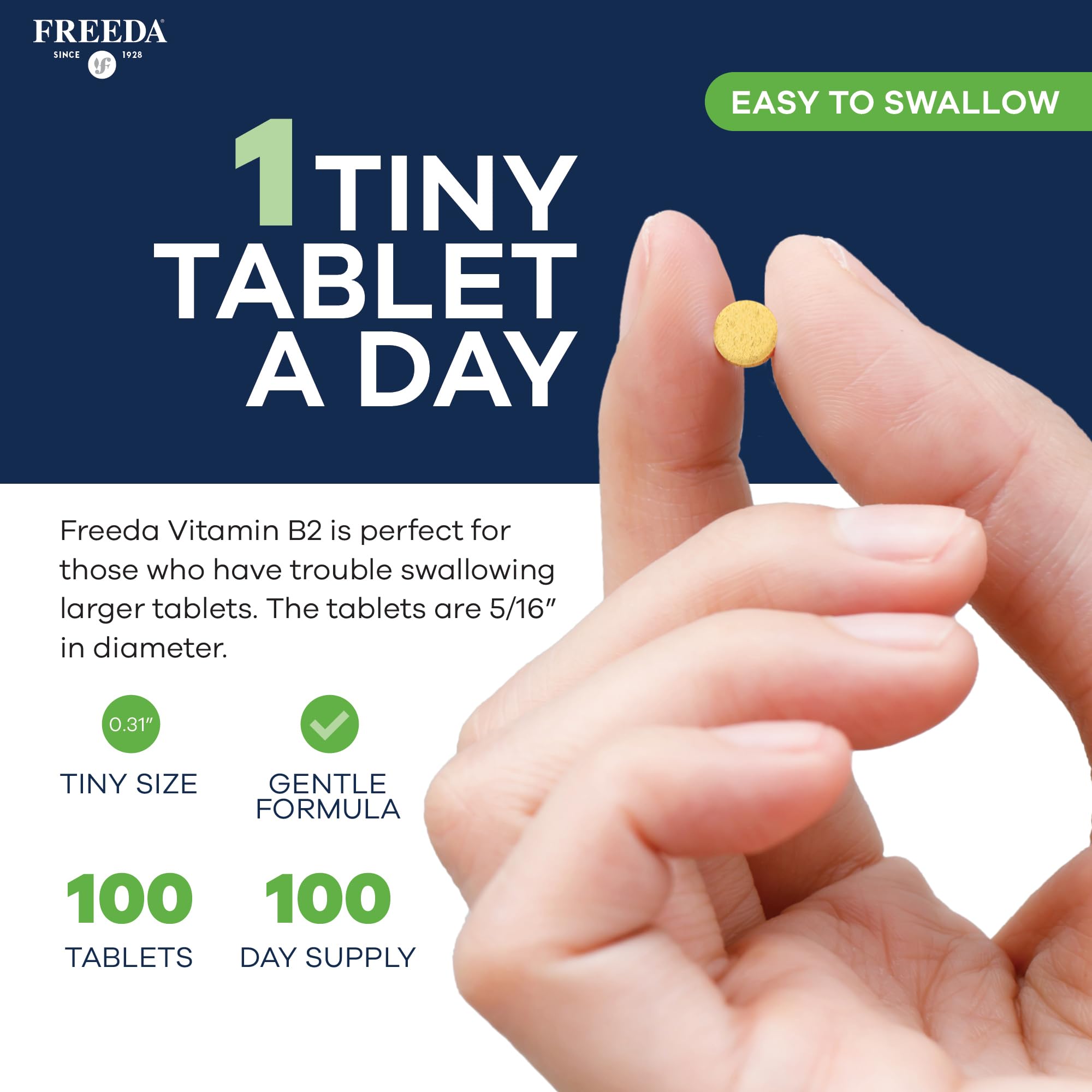 FREEDA Riboflavin Vitamin B2 Tablets – 50mg – Optimized Dose for Energy & Nervous System Support – Kosher, Vegan, GF B2 Vitamins Supplement – VIT B 2 for Brain & Metabolism (100 Ct) - Image 5