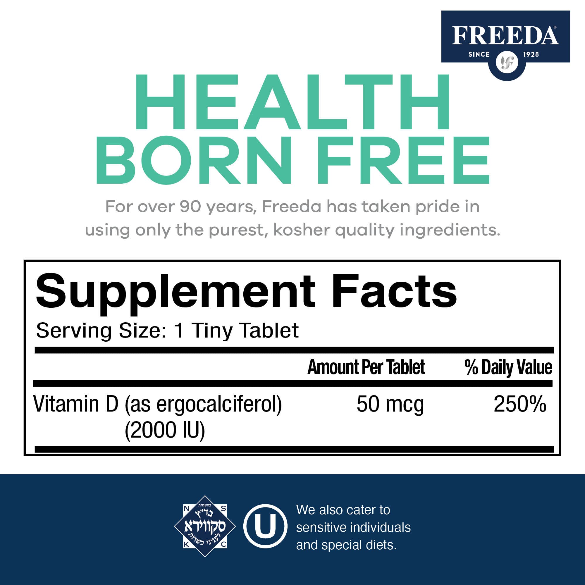 FREEDA Vitamin D2 2000 IU – Vegan Vitamin D for Bone Strength & Immune Support – Vegan Ergocalciferol D2 Supplement – 100 Tiny Tablets - Image 7