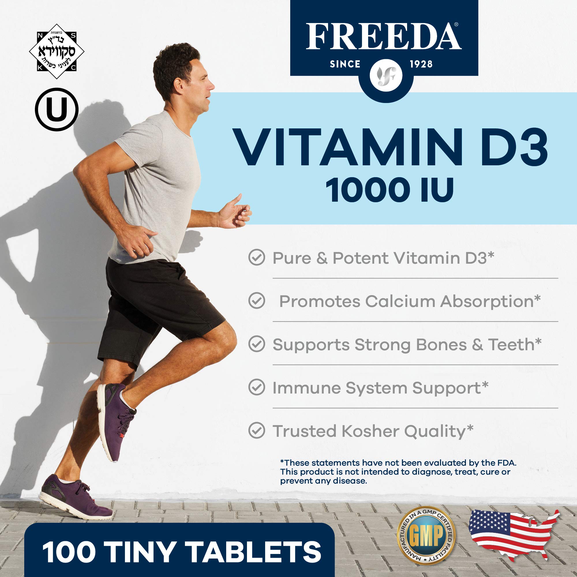 FREEDA Vitamin D3-1000 IU - Pure High Potency Kosher Supplement Tablets - Bone and Muscle Health, Calcium Absorption, Immune Support for Men and Women* - 100 Count - Image 5