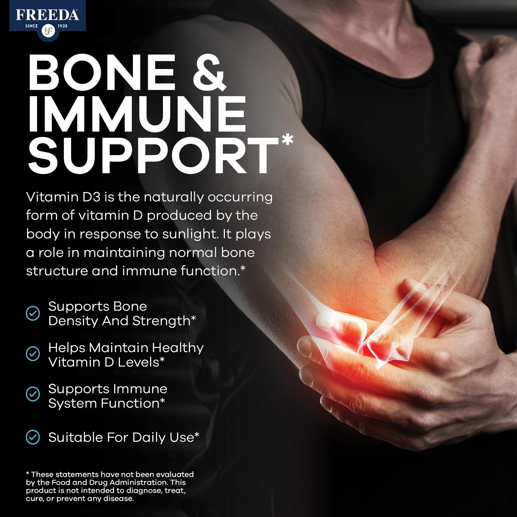 FREEDA Vitamin D3-1000 IU - Pure High Potency Kosher Supplement Tablets - Bone and Muscle Health, Calcium Absorption, Immune Support for Men and Women* - 100 Count - Image 6