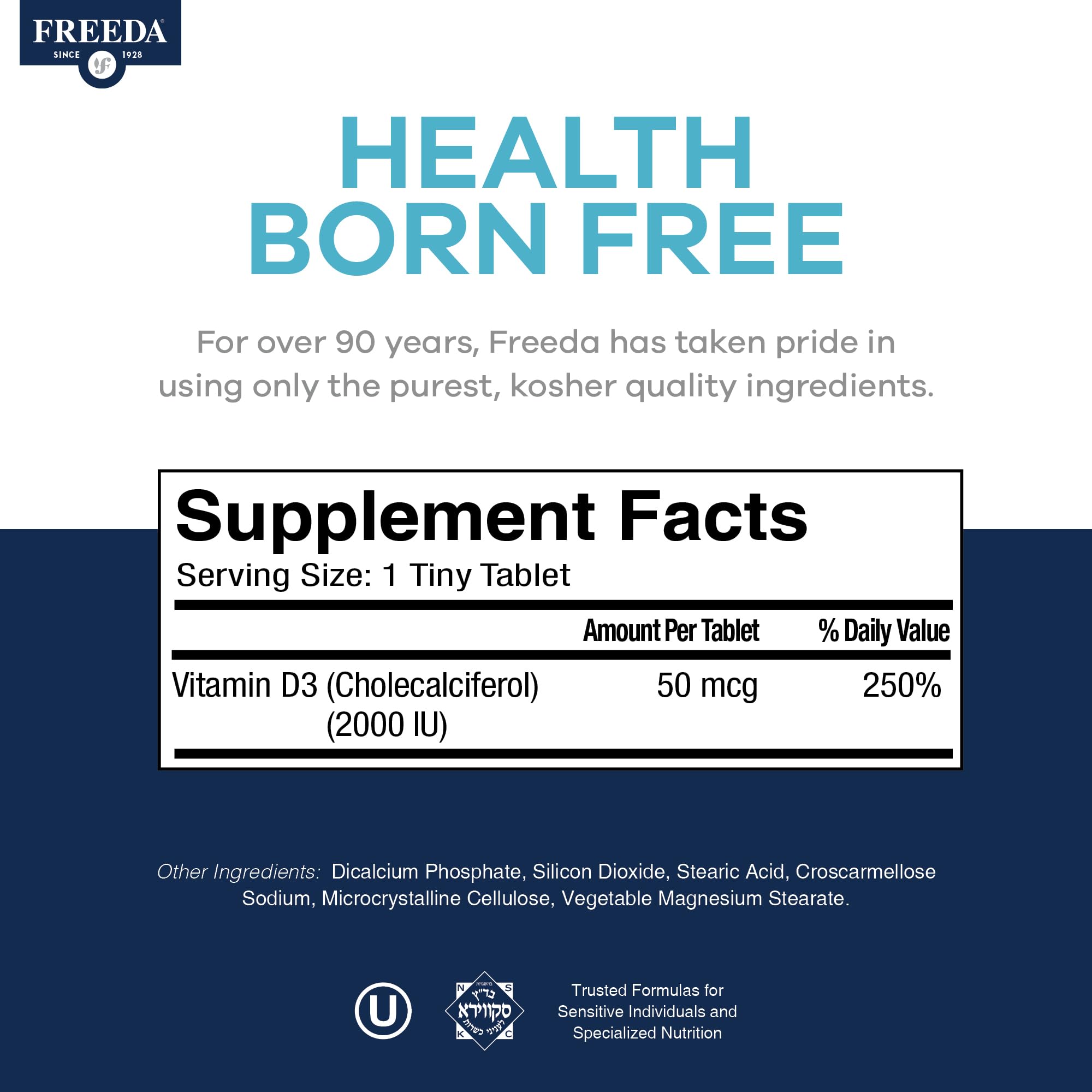 FREEDA Vitamin D3-2000 IU – High-Potency Vitamin D for Bone Strength & Immune Support – Easy-to-Swallow Tablets – 100 Tiny Tablets - Image 4