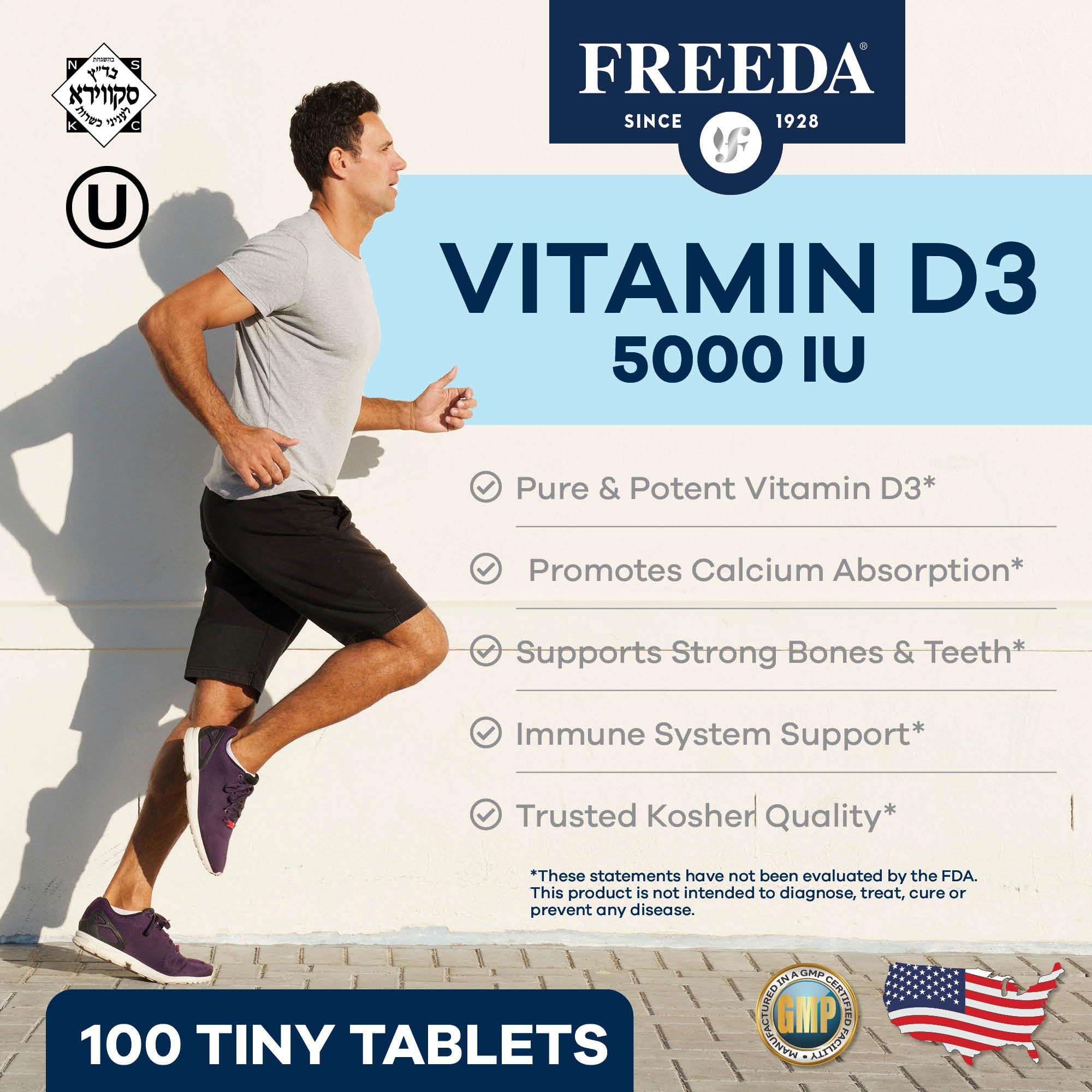 FREEDA Vitamin D3-5000 IU – High-Potency Vitamin D for Bone Strength & Immune Support – Easy-to-Swallow Tablets – 100 Tiny Tablets - Image 5