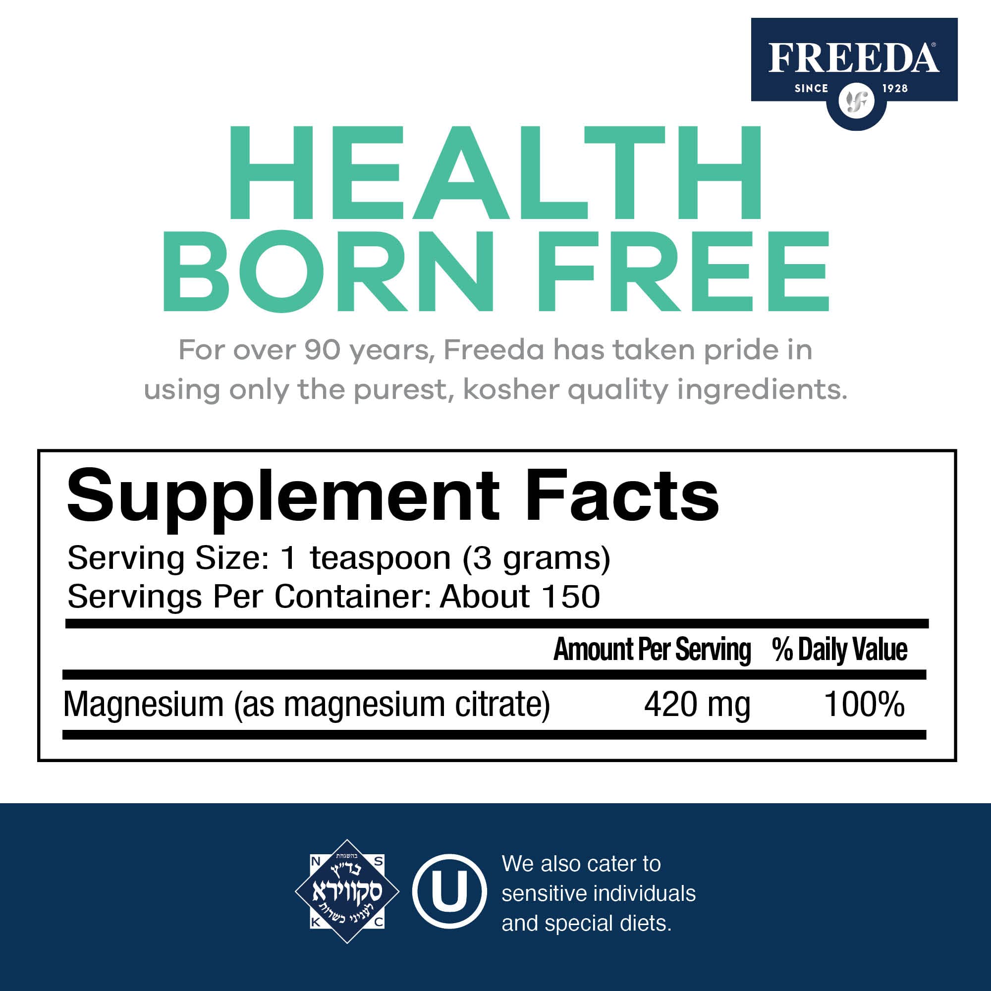 Magnesium Citrate Powder (420mg Elemental Magnesium) – Unflavored & Corn-Free – Pure Powder for Muscle, Nerve & Bone Health – Made in USA, 16 oz (150 Servings) - Image 3